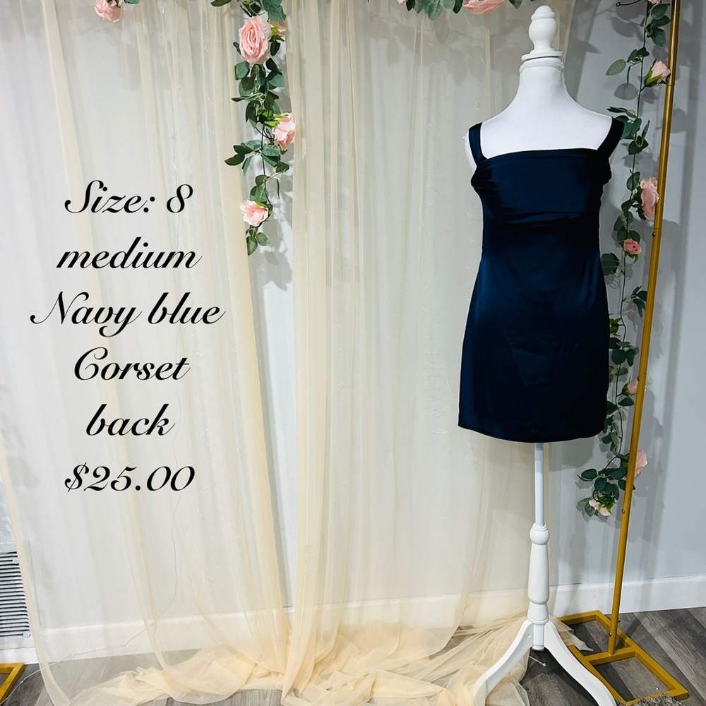 Elegant Navy Blue Corset Back Mini Dress